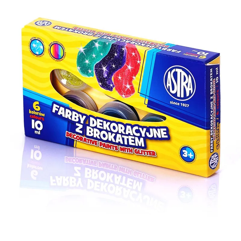 FARBY ASTRA DEKORACYJNE 6 KOLORÓW Z BROKATEM 10 ML - Astra FARBY ASTRA DEKORACYJNE 6 KOLORÓW Z BROKATEM 10 ML - Astra