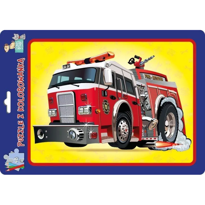 WÓZ STRAŻACKI. PUZZLE W RAMCE Z KOLOROWANKĄ WÓZ STRAŻACKI. PUZZLE W RAMCE Z KOLOROWANKĄ