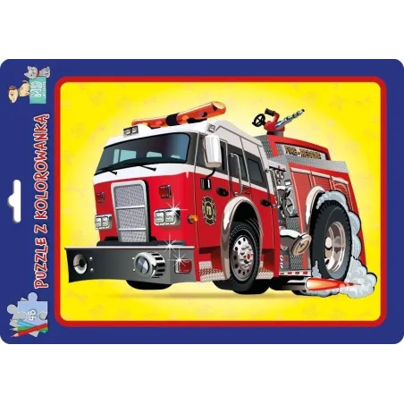 Wóz Strażacki. Puzzle W Ramce Z Kolorowanką Wóz Strażacki. Puzzle W Ramce Z Kolorowanką