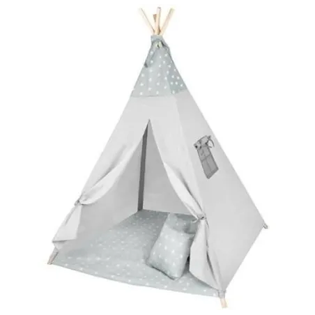 NAMIOT TIPI DLA DZIECI SZARY W GWIAZDKI Z MATĄ I 3 PODUSZKAMI 115×115×180 CM 9M+