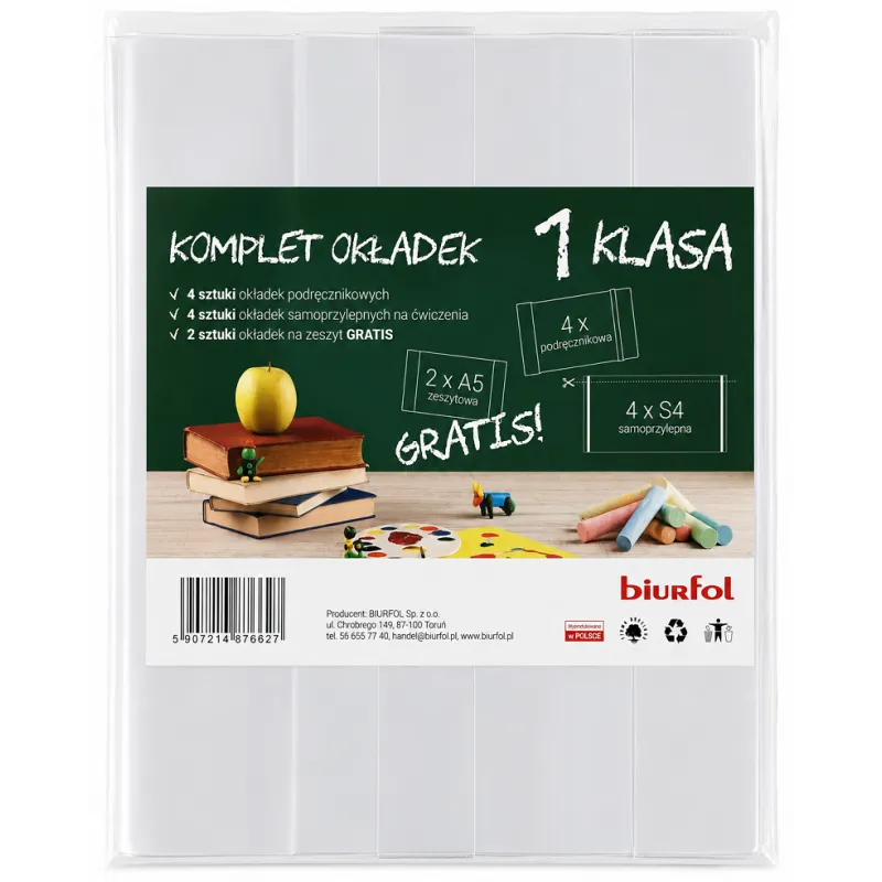 KOMPLET OKŁADEK KLASA 1 NA PODRĘCZNIKI I ZESZYTY 10 SZTUK BIURFOL KOMPLET OKŁADEK KLASA 1 NA PODRĘCZNIKI I ZESZYTY 10 SZTUK BIURFOL