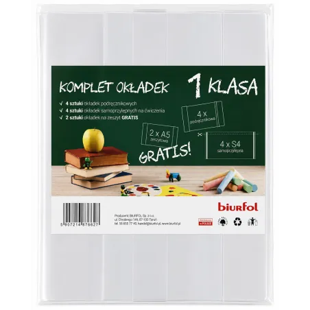 Komplet Okładek Klasa 1 Na Podręczniki I Zeszyty 10 Sztuk Biurfol Komplet Okładek Klasa 1 Na Podręczniki I Zeszyty 10 Sztuk Biurfol