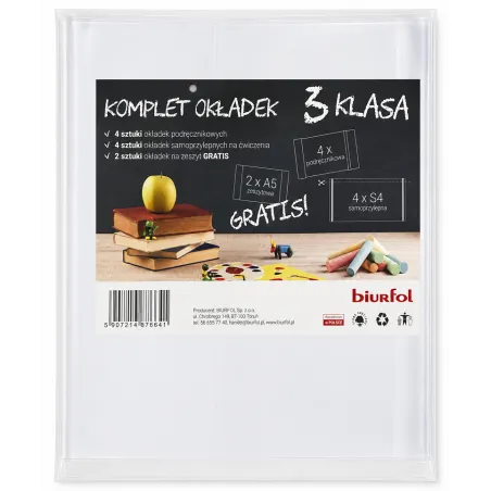 KOMPLET OKŁADEK KLASA 3 NA PODRĘCZNIKI I ZESZYTY 10 SZTUK BIURFOL