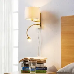 KINKIET LAMPA ŚCIENNA LINDBY FLORENS MOSIĄDZ MATOWY BIAŁY KLOSZ E14 23,5 CM