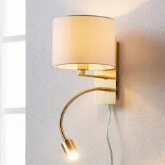 KINKIET LAMPA ŚCIENNA LINDBY FLORENS MOSIĄDZ MATOWY BIAŁY KLOSZ E14 23,5 CM