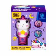 STEMPEL Z NAKLEJKAMI JEDNOROŻEC 100 NAKLEJEK WIELOKROTNEGO UŻYTKU + KSIĄŻECZKA ASTRA