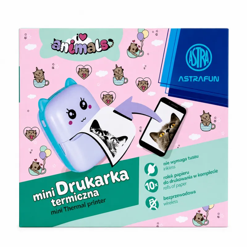 MINI DRUKARKA TERMICZNA ANIMALS ASTRA + 10 ROLEK PAPIERU DO DRUKOWANIA MINI DRUKARKA TERMICZNA ANIMALS ASTRA + 10 ROLEK PAPIERU DO DRUKOWANIA