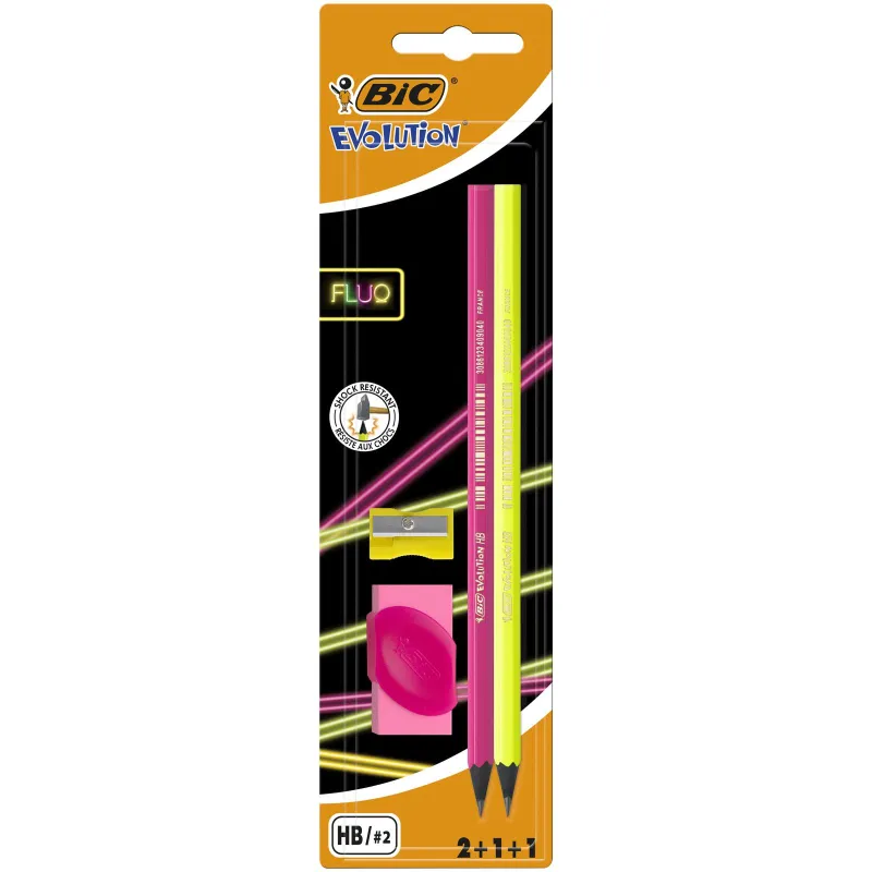 OŁÓWEKI BIC EVOLUTION FLUO 650 HB +GUMKA I TEMPERÓWKA - BiC OŁÓWEKI BIC EVOLUTION FLUO 650 HB +GUMKA I TEMPERÓWKA - BiC