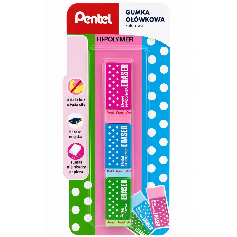 GUMKA OŁÓWKOWA TRADYCYJNA KOLOROWA 3 SZTUKI PENTEL GUMKA OŁÓWKOWA TRADYCYJNA KOLOROWA 3 SZTUKI PENTEL