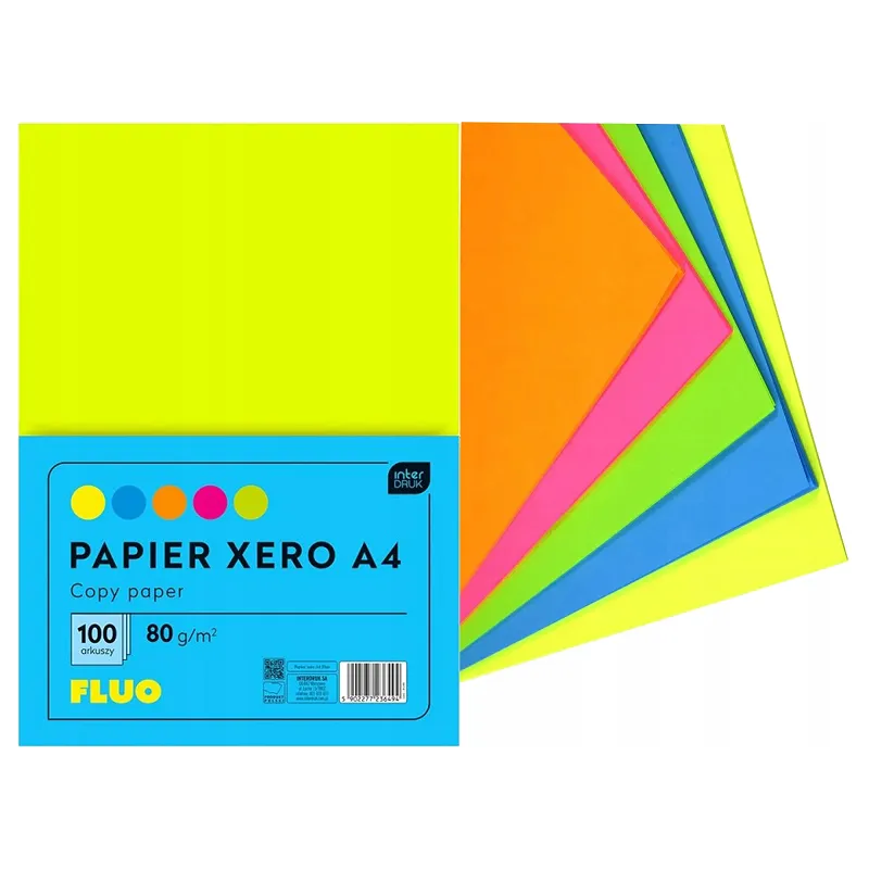 PAPIER KSERO FLUO A4 100 KARTEK 5 KOLORÓW INTERDRUK PAPIER KSERO FLUO A4 100 KARTEK 5 KOLORÓW INTERDRUK