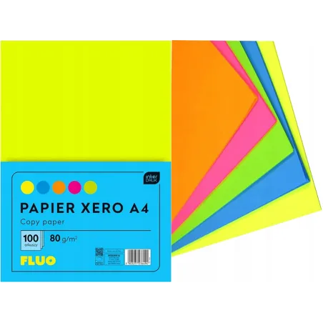 Papier Ksero Fluo A4 100 Kartek 5 Kolorów Interdruk Papier Ksero Fluo A4 100 Kartek 5 Kolorów Interdruk