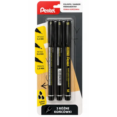 Foliopis Marker Permanentny Czarny 3 Sztuki Pentel Foliopis Marker Permanentny Czarny 3 Sztuki Pentel