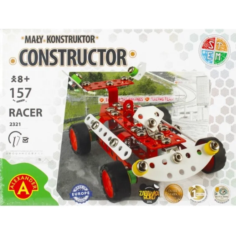 ZESTAW KONSTRUKCYJNY MAŁY KONSTRUKTOR RACER WYŚCIGÓWKA 157 ELEMENTÓW 8+