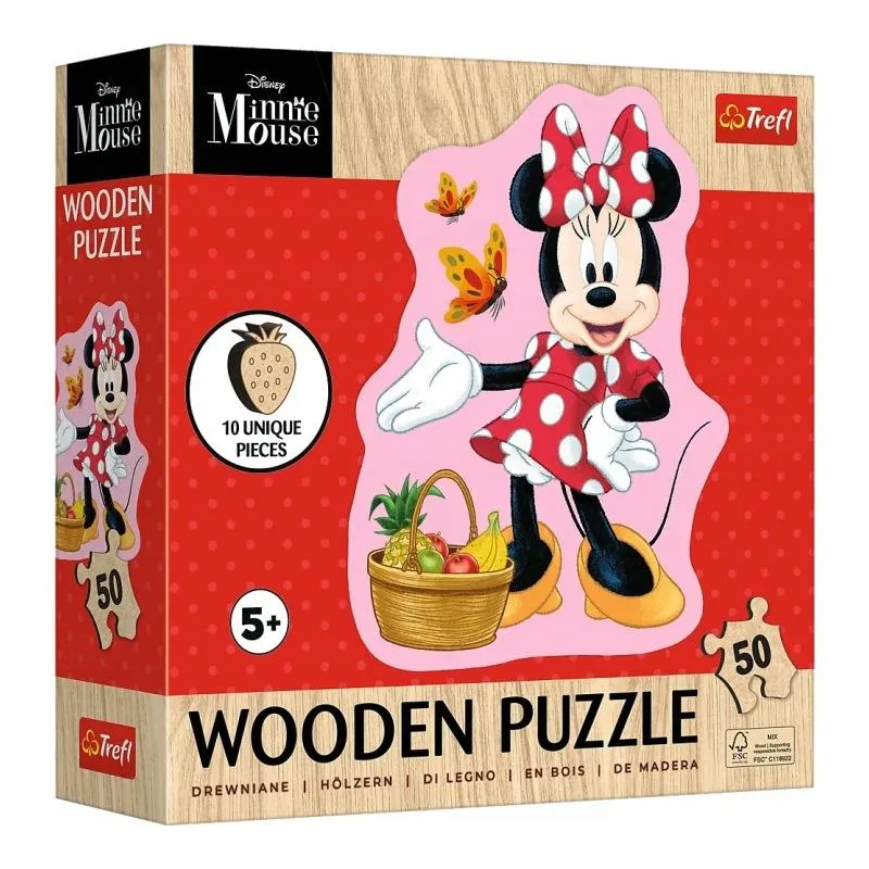 PUZZLE DREWNIANE WESOŁA MINNIE 50 ELEMENTÓW 10 FIGUREK TREFL 5+