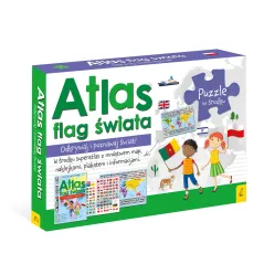 ATLAS FLAGI ŚWIATA PUZZLE + PLAKAT Z MAPĄ - Wilga
