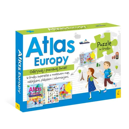 ATLAS EUROPY PUZZLE + PLAKAT Z MAPĄ - Wilga