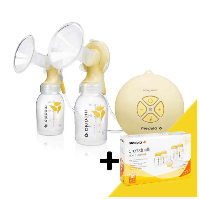 LAKTATOR ELEKTRONICZNY PODWÓJNY MEDELA SWING MAXI + ZESTAW STARTOWY DO KARMIENIA PIERSIĄ EDYCJA LIMITOWANA - Medela