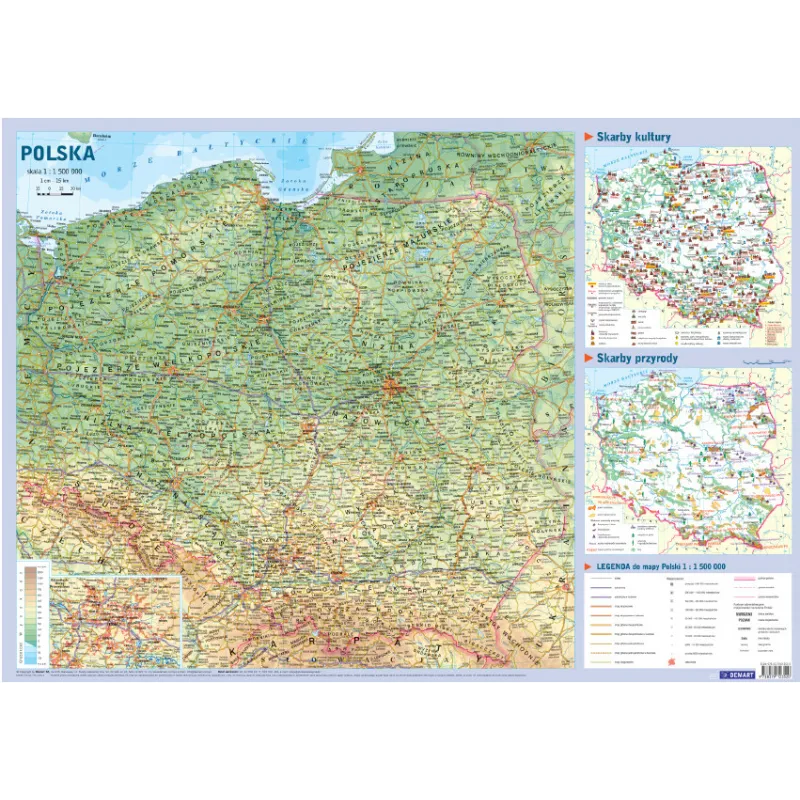 POLSKA MAPA ŚCIENNA FIZYCZNO-ADMINISTRACYJNA - Demart