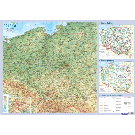 POLSKA MAPA ŚCIENNA FIZYCZNO-ADMINISTRACYJNA - Demart