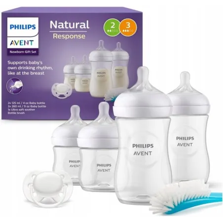 ZESTAW BUTELEK PHILIPS AVENT NATURAL RESPONSE SCD838/11 4 BUTELKI SMOCZEK SZCZOTKA