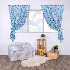 FLAMINGI ZASŁONY DO POKOJU DZIECIĘCEGO + 2 SZARFY 155 X 120 CM FLAMINGI NIEBIESKIE LULANDO - Lulando