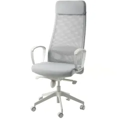 KRZESŁO BIUROWE ERGONOMICZNE IKEA MARKUS VISSLE JASNOSZARE Z ZAGŁÓWKIEM