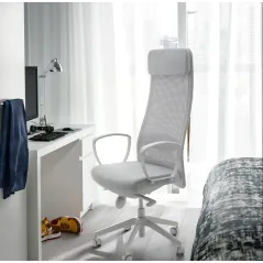 KRZESŁO BIUROWE ERGONOMICZNE IKEA MARKUS VISSLE JASNOSZARE Z ZAGŁÓWKIEM