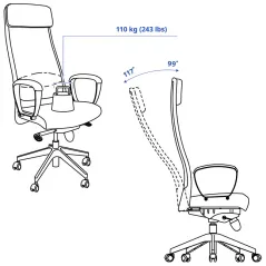 KRZESŁO BIUROWE ERGONOMICZNE IKEA MARKUS VISSLE JASNOSZARE Z ZAGŁÓWKIEM