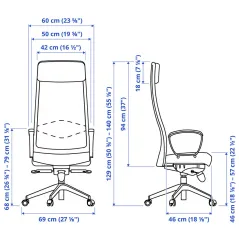 KRZESŁO BIUROWE ERGONOMICZNE IKEA MARKUS VISSLE JASNOSZARE Z ZAGŁÓWKIEM