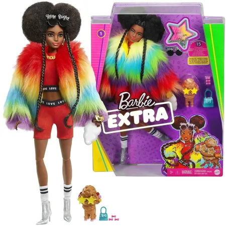 LALKA BARBIE EXTRA W TĘCZOWYM PŁASZCZU 3+