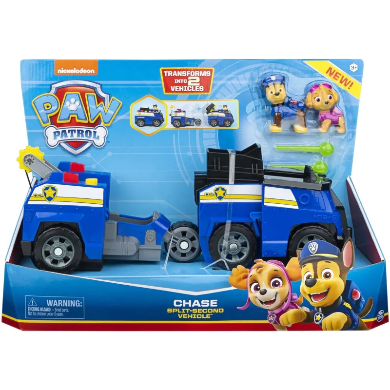 PSI PATROL TRANSFORMUJĄCY POJAZD 2W1 Z WYRZUTNIĄ + FIGURKA CHASE I SKYE 3+