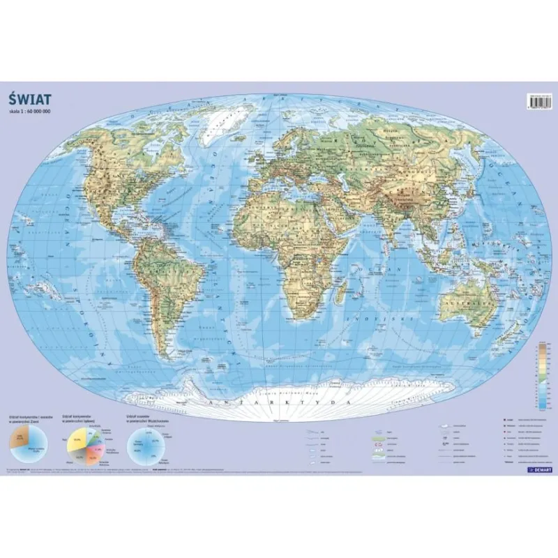 ŚWIAT. MAPA ŚCIENNA FIZYCZNA. PLANSZA EDUKACYJNA - Demart