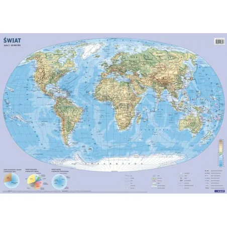 ŚWIAT. MAPA ŚCIENNA FIZYCZNA. PLANSZA EDUKACYJNA - Demart