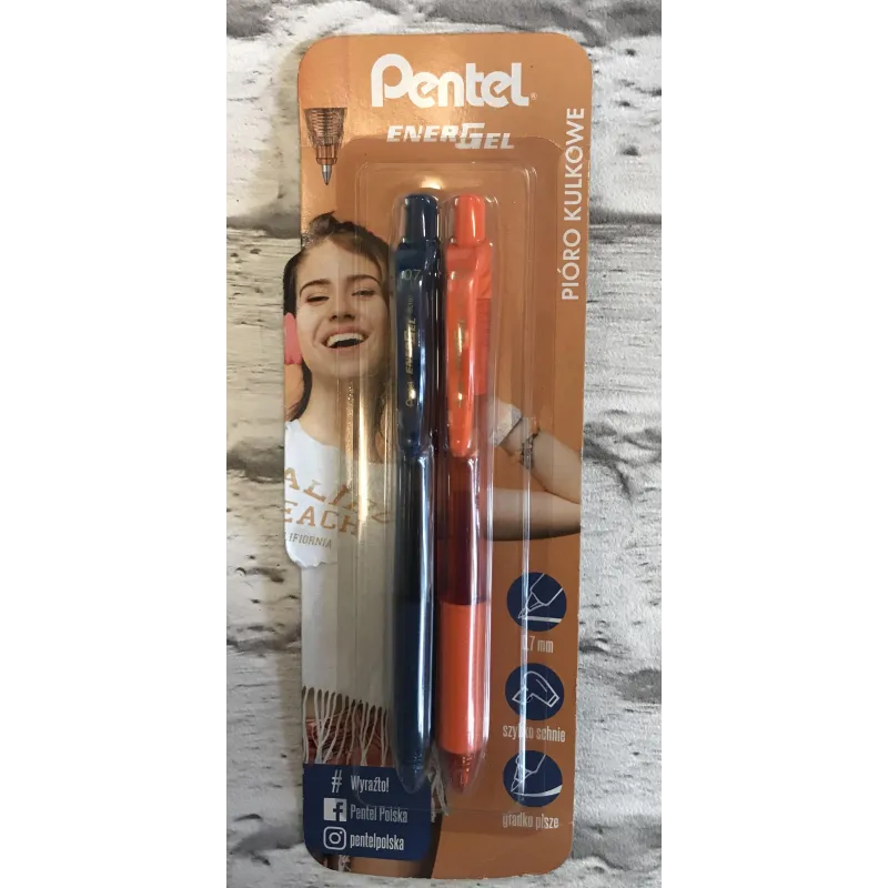 PIÓRO KULKOWE PENTEL NIEBIESKIE + POMARAŃCZOWY BL107 - Pentel