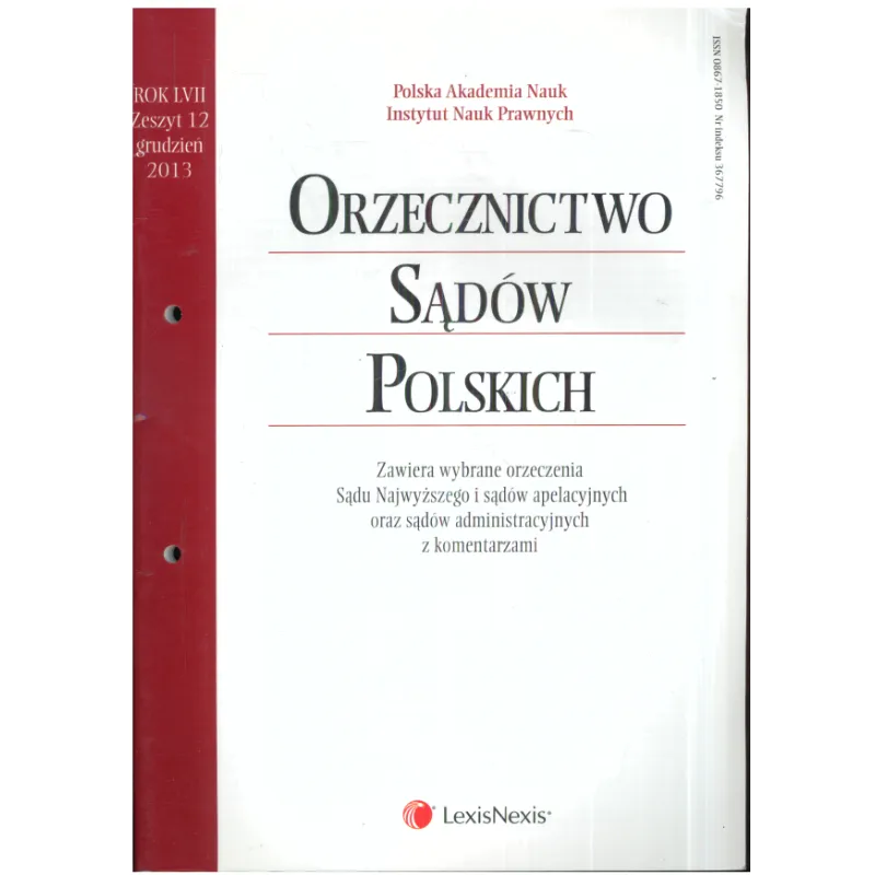 ORZECZNICTWO SĄDÓW POLSKICH ZESZYT 12 2013 - LexisNexis ORZECZNICTWO SĄDÓW POLSKICH ZESZYT 12 2013 - LexisNexis