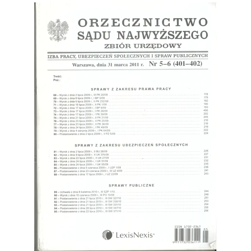 ORZECZNICTWO SĄDU NAJWYŻSZEGO IZBA PRACY UBEZPIECZEŃ SPOŁECZNYCH I SPRAW PUBLICZNYCH - LexisNexis