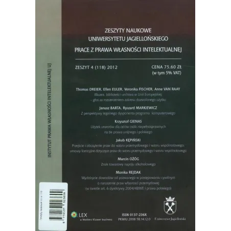 ZESZYTY NAUKOWE UNIWERSYTETU JAGIELLOŃSKIEGO PRACE Z PRAWA WŁASNOŚCI INTELEKUTALNEJ ZESZYT 4 - Wolters Kluwer