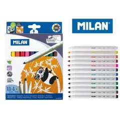 FLAMASTRY MILAN STOŻKOWE Z WYMAZYWACZEM 11 KOLORÓW - Milan