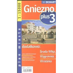 GNIEZNO, ŚRODA WIELKOPOLSKA, WĄGROWIEC, WRZEŚNIA PLAN MIASTA 1 : 15 000 - Demart