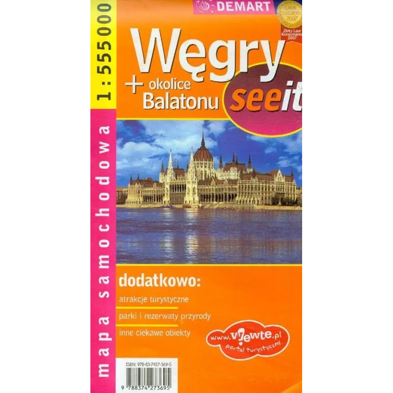 WĘGRY + OKOLICE BALATONU MAPA SAMOCHODOWA 1 : 555 000 - Demart