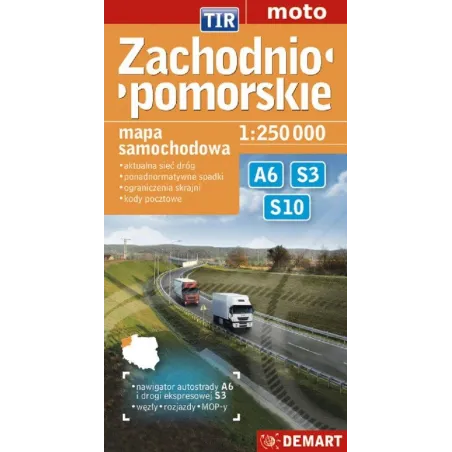 ZACHODNIOPOMORSKIE A6 S3 S10 MAPA SAMOCHODOWA 1 : 250 000 - Demart