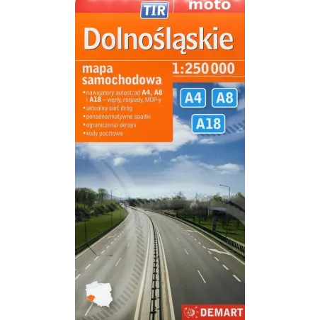 DOLNOŚLĄSKIE A4 A8 A18 MAPA SAMOCHODOWA 1 : 250 000 - Demart