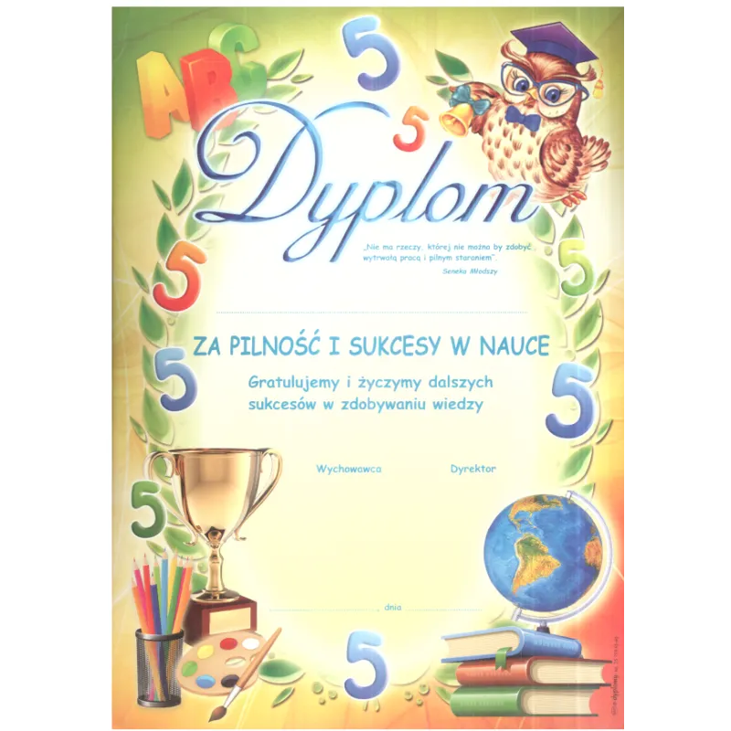 DYPLOM ZA PILNOŚĆ I SUKCESY W NAUCE A4 - Panon