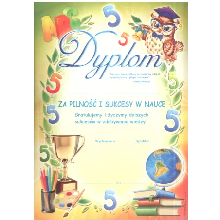 DYPLOM ZA PILNOŚĆ I SUKCESY W NAUCE A4 - Panon
