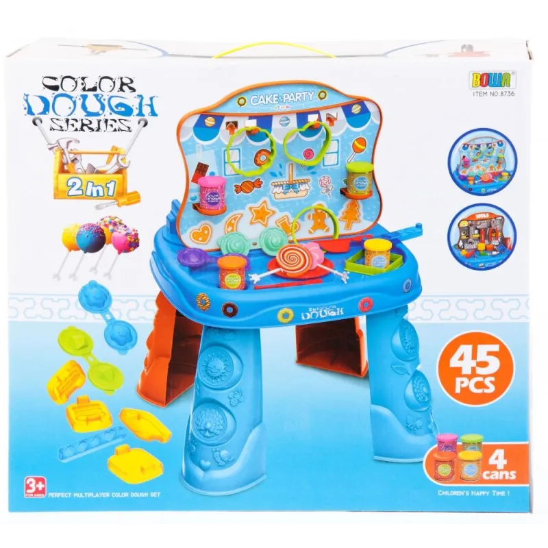 STOLIK 2W1 WARSZTAT CUKIERNIA MASA PLASTYCZNA Z AKCESORIAMI - Mega Creative