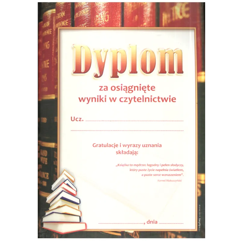 DYPLOM ZA OSIĄGNIĘTE WYNIKI W CZYTELNICTWIE A4 - Panon