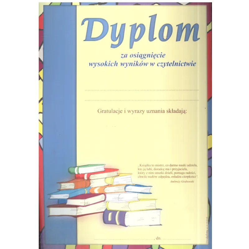 DYPLOM ZA OSIĄGNIĘCIE WYSOKICH WYNIKÓW W CZYTELNICTWIE A4 - Panon