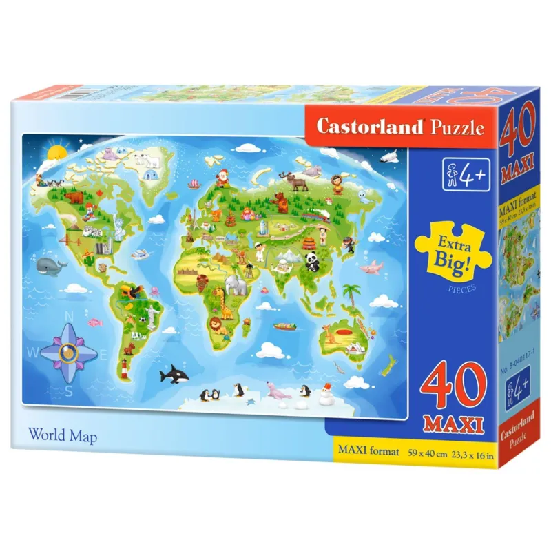 MAPA ŚWIATA PUZZLE MAXI 40 ELEMENTÓW 4+ - Castorland