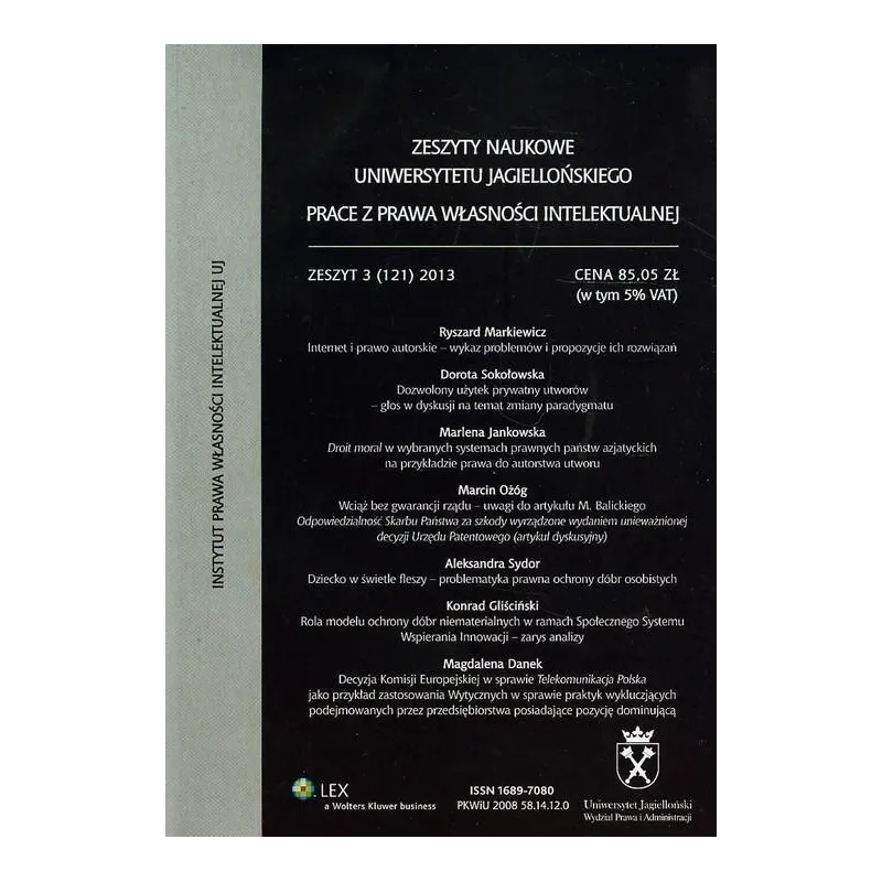 ZESZYTY NAUKOWE UNIWERSETYTU JAGIELLOŃSKIEGO PRACE Z PRAWA WŁASNOŚCI INTELEKTUALNEJ - Wydawnictwo Uniwersytetu Jagiellońs...