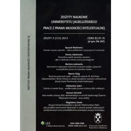 ZESZYTY NAUKOWE UNIWERSETYTU JAGIELLOŃSKIEGO PRACE Z PRAWA WŁASNOŚCI INTELEKTUALNEJ - Wydawnictwo Uniwersytetu Jagiellońs...